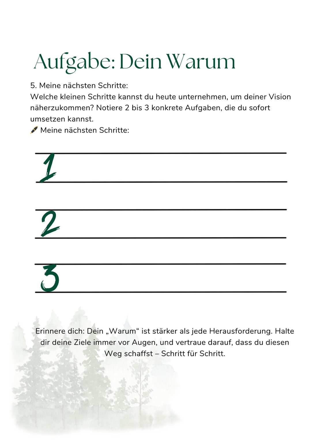 Übungsseite zum Ausfüllen: Dein Warum